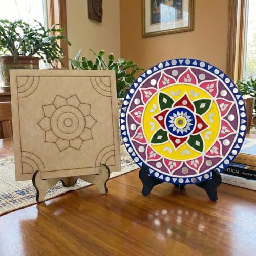 Image of ImagiVibe DIY Lippan Art Kit for Kids & Adults | 3 Pre-Marked 8 Inch MDF Boards with Stand | Indian Folk Art Painting Kit with Clay, Mirrors & Acrylic Paint | Creative Wall & Desk Decor | Art & Craft Kit for Gifting Artists, Students, Children (8inch (Acrylic Colors))