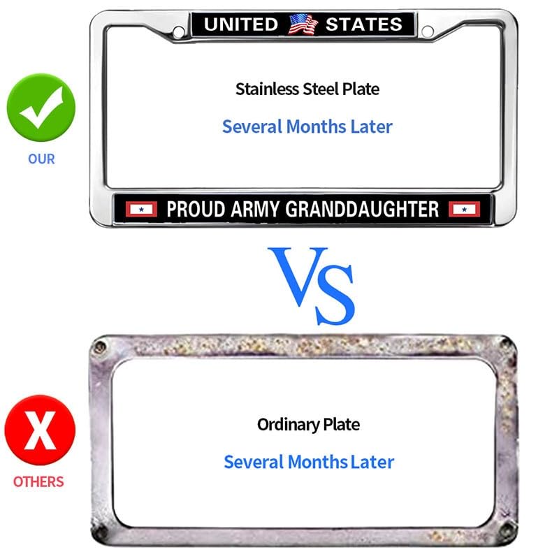 Image of Army Granddaughter License Plate Frame, Stainless Steel Metal Tag Holder | Support your soldier with this durable metal Army Granddaughter license plate frame, weather-resistant for long use.