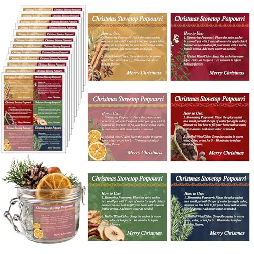 Funrous 60 Pcs Christmas Stovetop Potpourri Spice Jar Labels Stickers Herb and Spice Apothecary Labels Simmer Instruction Tag Seasoning Containers Stickers Kitchen Essential for Xmas Kitchen Organize