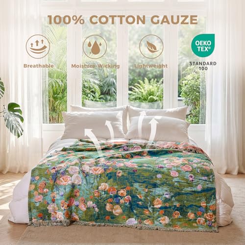 Image of LUTBM Boho Throw Blanket for Couch Chair 50 inchx60 inch, Cotton Cozy Bed Blankets