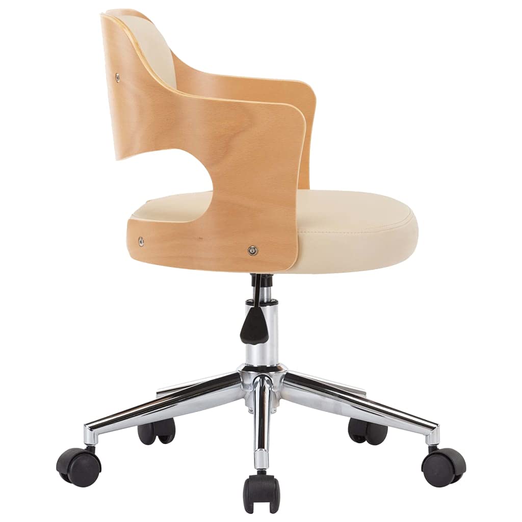 Silla de comedor giratoria de madera curvada y piel sintética con mecanismo de resorte de gas y 5 ruedas, silla de oficina regulable en altura, acolchado suave, diseño moderno para sala de