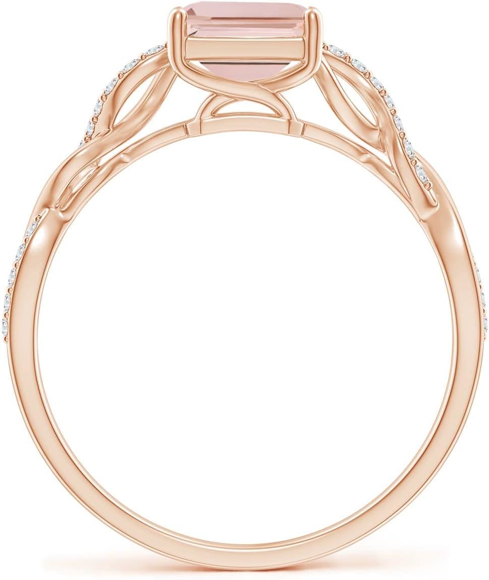Angara Natural Morganite Ring for Women | Emerald-Cut Solitaire Morganite in 14K Solid Gold/Sterling Silver/Platinum | April Birthday, Anniversary, Gemstone Jewellery Gift