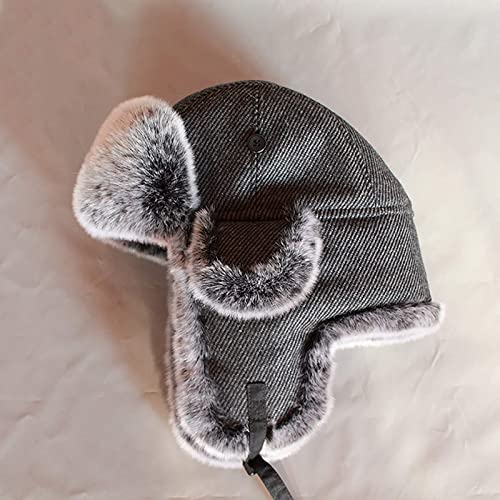 XJZKA-Bomber-Hat-Mens-Trooper-Trapper-Hat-avec-Oreillettes-Chapeau-de-Bombardier-dhiver-double-en-Polaire-Garder-au-Chaud-Couleur-Gris-fonce-Taille-60-62