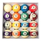 GSE Games & Sports Expert 2 1/4-Inch Professional Regulation Size Billiards Balls Set, Standard Set of 16 Marble Swirl Style Pool Balls for Billiard Table, Pool Table Accessories