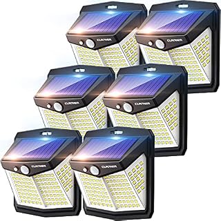 Solar Lights Outdoor, Claoner 128 LED Solar Motion Sensor Security Lights with 3 Lighting Modes IP65 Waterproof Durable Solar Powered Wall Lights 270°Lighting Angle for Yard Door Fence Pathway(6 Pack)