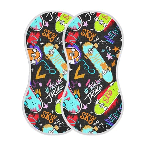 xigua Colorful Skateboards Muslin Baby Burp Cloths Set of 4, Super Soft & Absorbent Burping Rags, Cotton Burp Clothes Shower Gift for Newborn, Baby Girls and Boys2