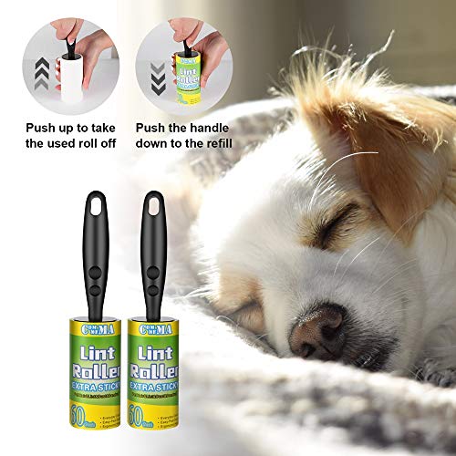 Commema Lint Rollers For Pet Hair Extra Sticky, Pet Hair Remover, Lint Remover, Lint Roller Set Brush For Dog & Cat Hair Removal, Clothes, Furniture, 2 Handles With 4 Refills, 240 Total Sheets #TOP4