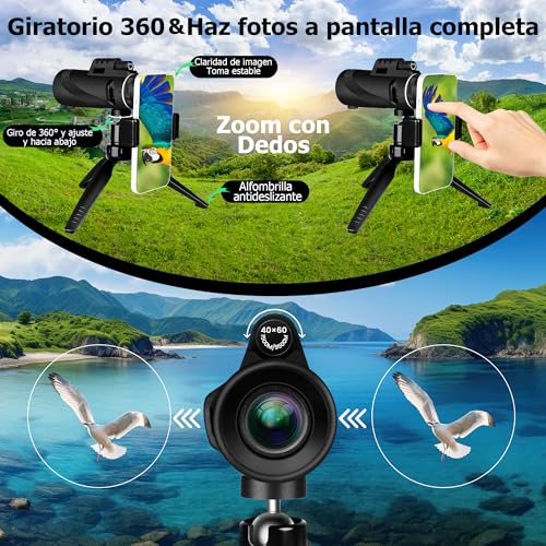 Telescopio-Monocular-40X60-Monoculares-de-Largo-Alcance-Telescopio-Terrestre-Zoom-para-Movil-Impermeable-Compacto-Telescopio-Monoculo-con-Tripode-Smartphone-Holder-Adultos-Observacion-de-Aves-Senderis