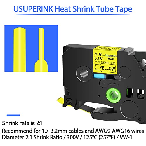 Image of 2 Pack Compatible for Brother Ptouch HSe-611 HSe611 HS-611 HS611 Black on Yellow 5.8mm 0.23'' Heat Shrink Tubing Label Tape for Wire Cable use in PT-E300 PT-E500 PT-E550W PT-P750W Label Printer