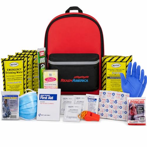 Ready America 70180 72 Hour Emergency Kit, 1-Person, 3-Day Backpack, Includes First Aid Kit, Survival Blanket, Emergency Food Portable Disaster Preparedness Go-Bag for Earthquake, Fire, Flood