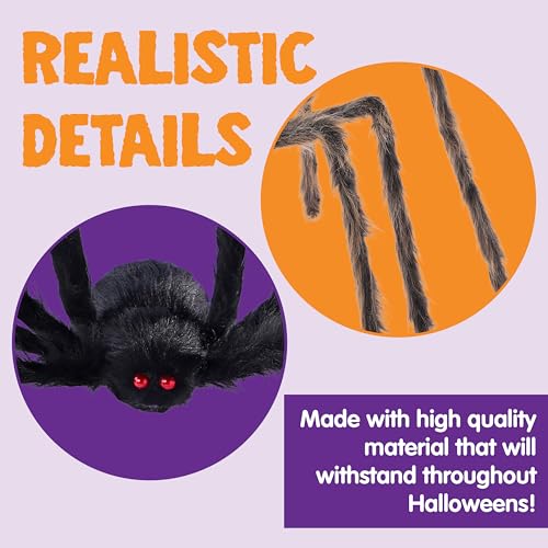Image of JOYIN 3 Pcs Halloween Spiders Outdoor Decoration, Halloween Decor Outside, Fake Hairy Giant Spiders for Yard Lawn Porch Decor Indoor Haunted House Scary Prop (59″Black, 47″ Brown, 35″ Grey)
