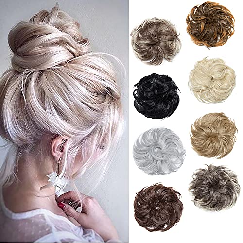 SEGO Messy Bun Hair Piece Bun Hair Scrunchie Thick Donut Updo Ponytails Wavy Scrunchy Bun Extensions Synthetic Chignons Hairpiece for Women Girls 613C Bleach Blonde