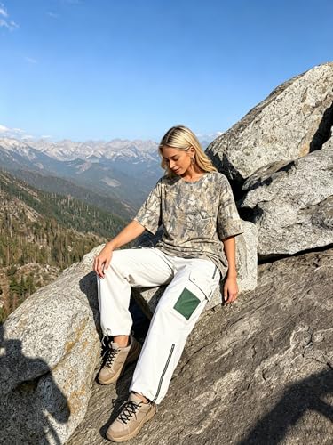 Image of MSBESYOR Camo Shirt for Women Maple Leaf Print Short Sleeve Crewneck T-Shirts Summer Oversized Tee Shirts Streetwear