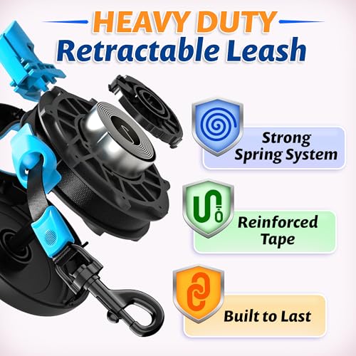 16.4 ft Retractable Dog Leash - Heavy Duty Tape Leash with Strong Nylon Tape - 360° Swivel Control - One-Click Brake & Lock - Ergonomic Non-Slip Grip for Small Medium & Large Dogs up to 120 lbs - Image 6