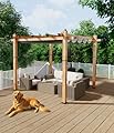 GarveeLife 10 x 10 ft Wood-Grain Aluminum Pergola Outdoor Pergola with Retractable Canopy Sun Shade Shelter for Garde Patio Backyard Deck - Gray