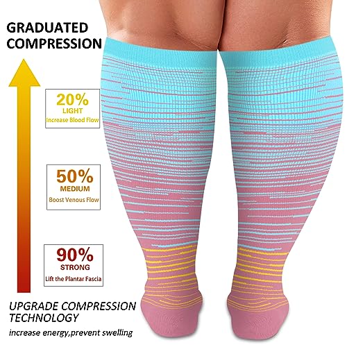 Image of Diu Life 3 Pairs Plus Size Compression Socks for Women and Men Wide Calf Extra Knee High Support for Circulation