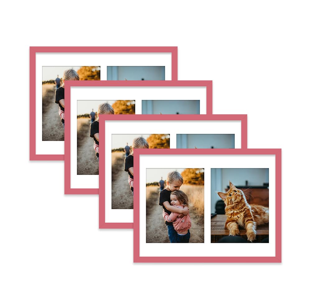 Pink Multi Photo Frame - Holds 2 x 9x7 Pictures, Family Collage Picture Frame for Wall Display, 16x12 Frame size, Set of 4