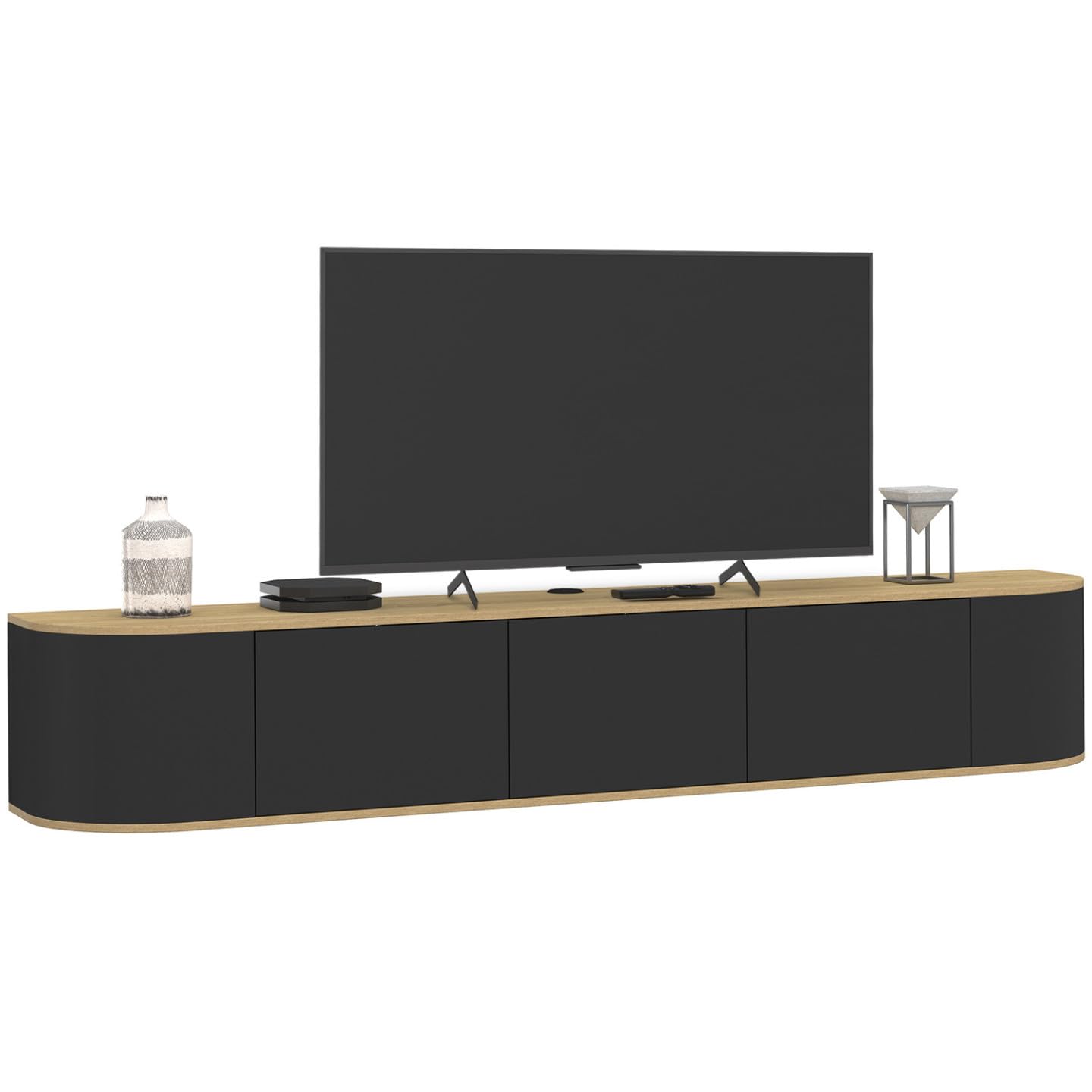 IDMarket - Meuble TV 180 cm Suspendu Leora 3 Portes Bois et Noir