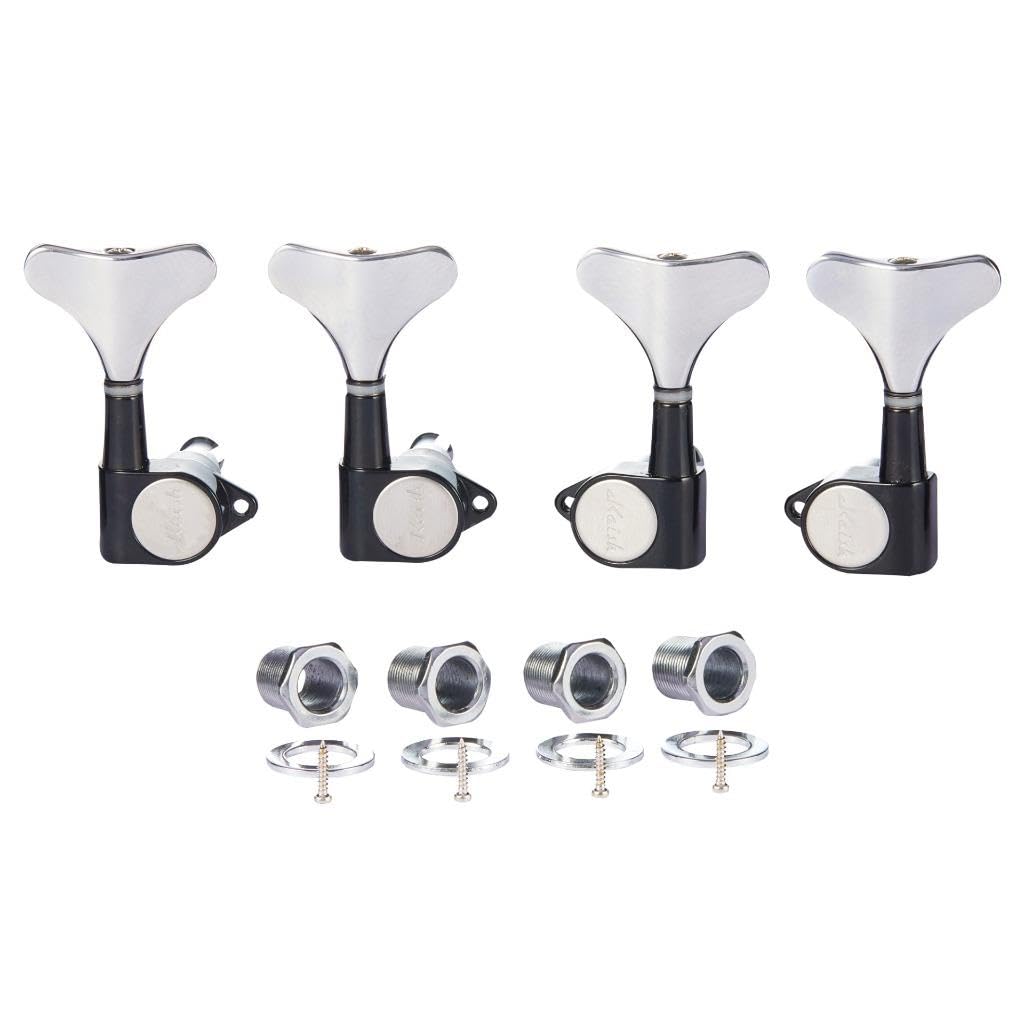 4 String 18:1 Sealed Bass Tuners Bass Guitar Tuning Keys Pegs Bass Tuning Machines Compatible with Ibanez/Yamaha Style Acoustic/Electric Bass Black with Chrome 2R/2L