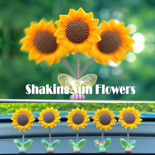 Image of Miniature Set for Home Decor, Deepawali Gift, Living Room, Figurines, Cake Decoration Items - Resin Car Dashboard Items (Multicolor) ((Sunflower Miniature Set of 5))