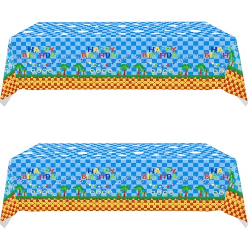 HJFZLY 2Pcs Video Game Hedgehog Birthday Tablecloth and Cartoon Video Game Hedgehog Table Cover (71in x 42in)