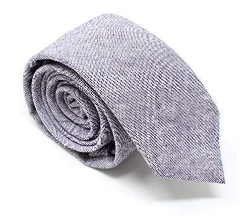 Image of Men's Chambray Cotton Skinny Necktie Tie Textured Distressed Style - 2.5 inch Width