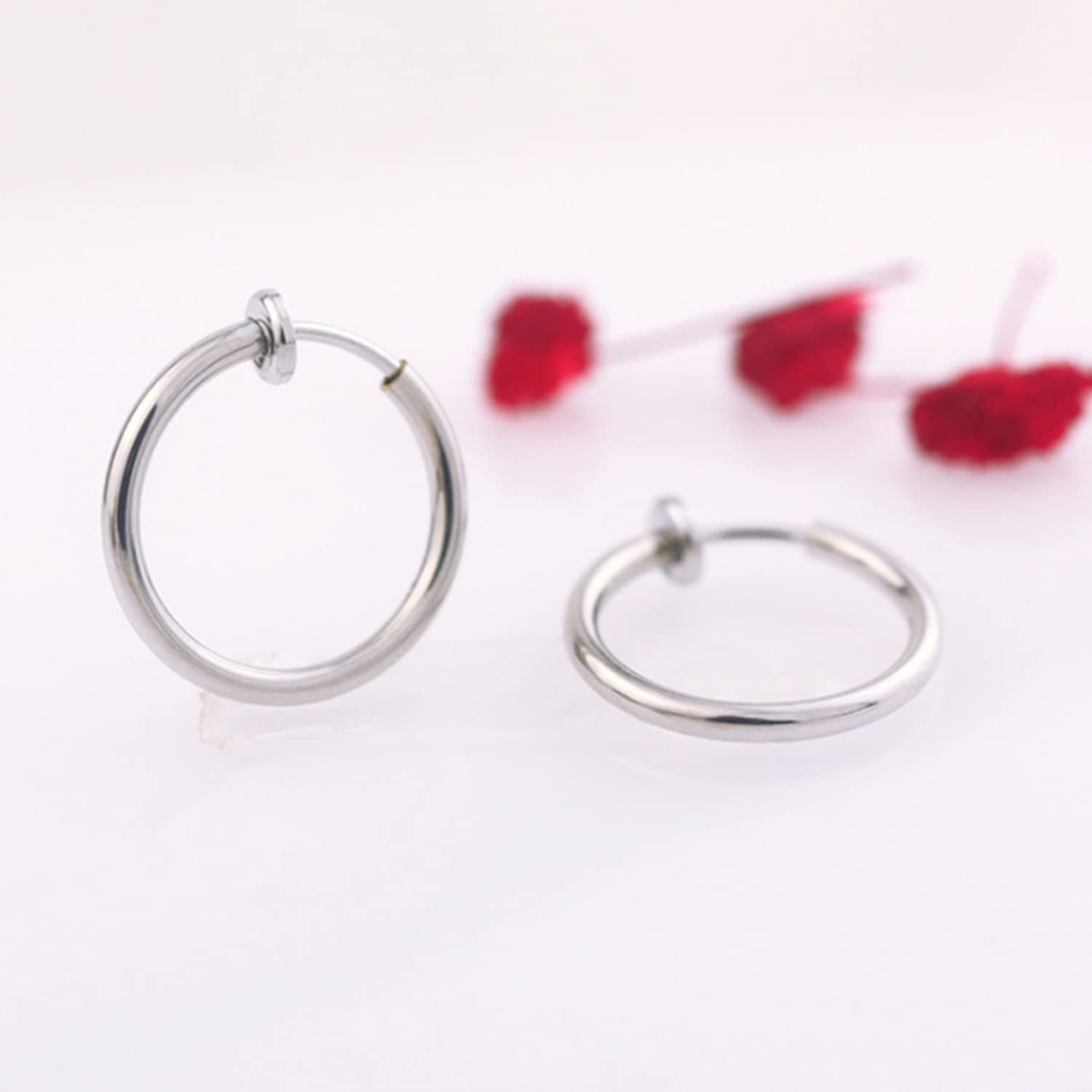 Liuxn 8 Orecchini Clip Non Piercing In Acciaio Inox, Finti Anelli Huggie, 4 Colori (Argento, Oro, Nero, Blu)