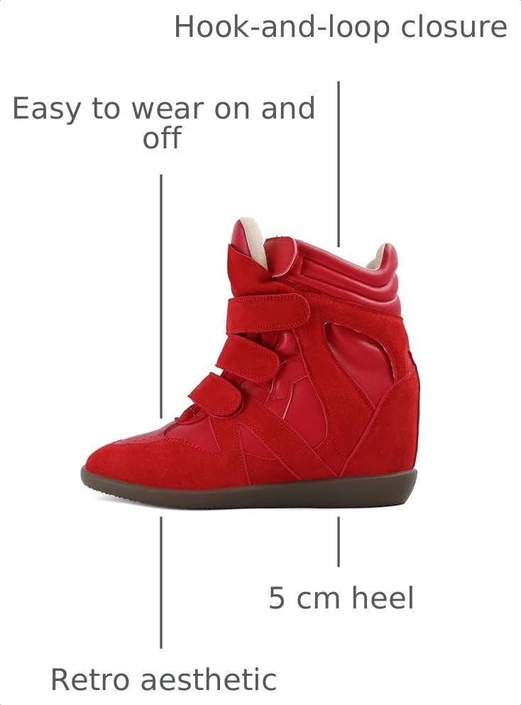 Image of Wedge Sneakers for Women Heels Suede Hook and Loop High Heel Tennis Round Toe Triple Strappy Band Casual Vintage Fashion Dressy Comfy Campus Trendy Retro Sneaker
