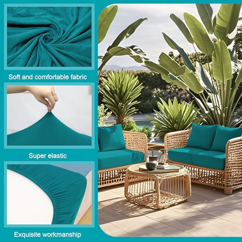 Image of 12 Pcs Stretch Patio Cushion Covers,Outdoor Couch Covers Replacement,Outdoor Couch & Sofa Slipcovers,for Patio Furniture Cushion Covers,Washable Reusable Furniture Protector (Peacock Blue,Cover Only)