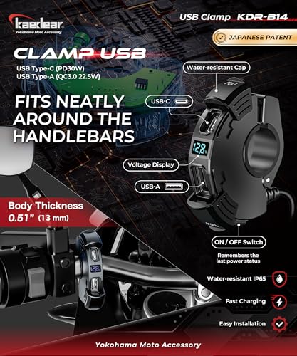 Image of Kaedear USB-C & USB-A Motorcycle Charger, PD 30W, KDR-B14