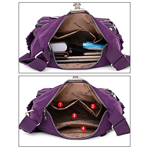 NOTAG Umhängetasche Damen, Leichte Mehrfach-Taschen Schultertasche Wasserdicht Sportliche Umhängetasche Multifunktionale Nylon Handtasche (Grau)