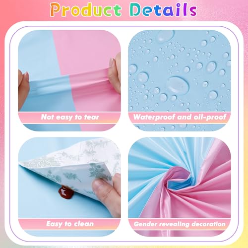 Image of mwellewm 3 Pcs Gender Reveal Table Cloths Decorations Supplies Disposable Plastic Pink and Blue Tablecloth Rectangle Pastel Table Cover for Boy Girl Baby Shower Birthday Party Favors Unicorn Princess