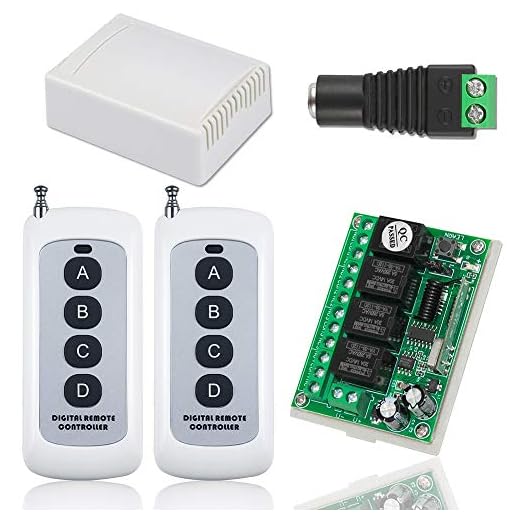 InduSKY DC 12V 433Mhz 4CH Channel Wireless Relay Receiver Remote Control Switch with Long Range Remote Control Transmitter and DC Female to Screw Connector