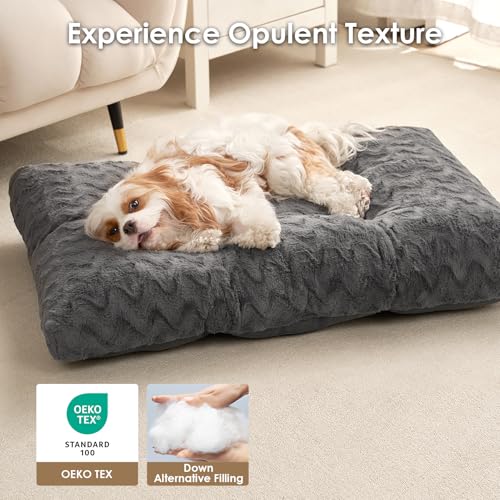 EHEYCIGA Hundebett Grosse Hunde Waschbar, 104x68cm, XL Hundekissen Flauschig für große Hunde, Kuschelig Umkehrbare Hundematte mit Kunstpelz und Kunstleinen, Dunkelgrau