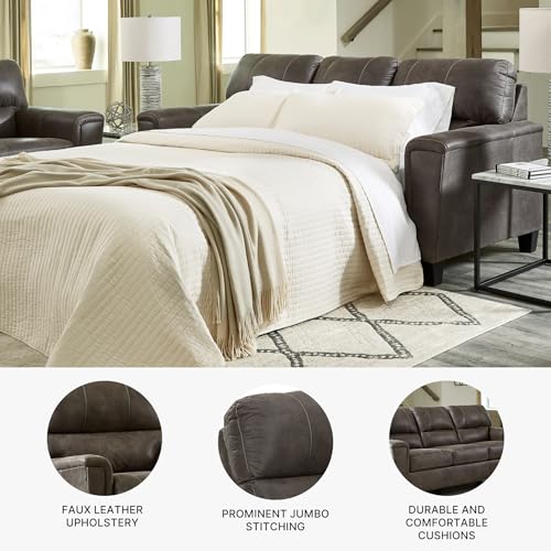Image of Signature Design by Ashley Navi Faux Leather Modern Queen Sofa Sleeper, Gray