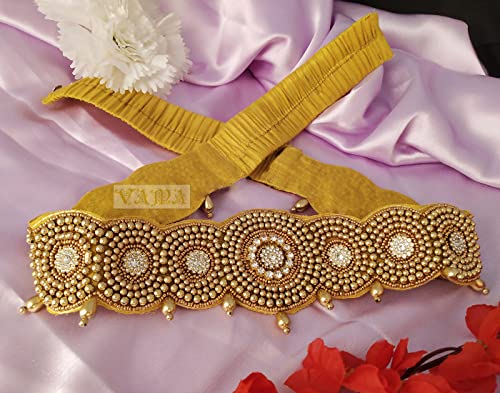 THANU'S CRAFT Women Traditional embroidery cloth Saree Waist Body Belt stretchable Kamarpatta kamarband Saree (golden belt for saree)3