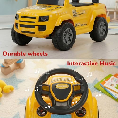 Image of Baybee Rover Baby Ride on Car for Kids | Portable Rideons Jeep with LED Lights & Music | Push Ride on Toys Car with Backrest & Toy Storage Basket | Kids Car to Drive 1-3 Years (Yellow)