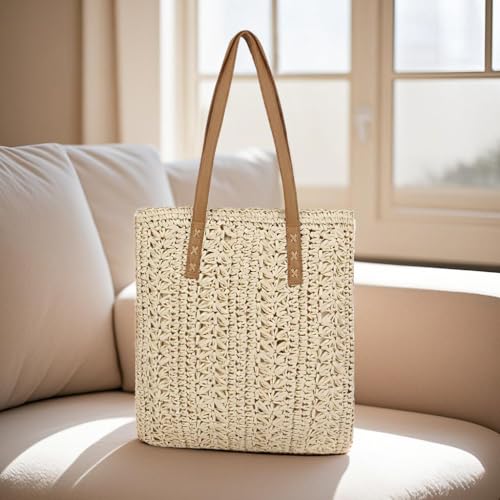 Image of Naimo Women Straw Beach Shoulder Bag Woven Tote Handbag Large Handmade Weaving Summer Casual Hobo Bag