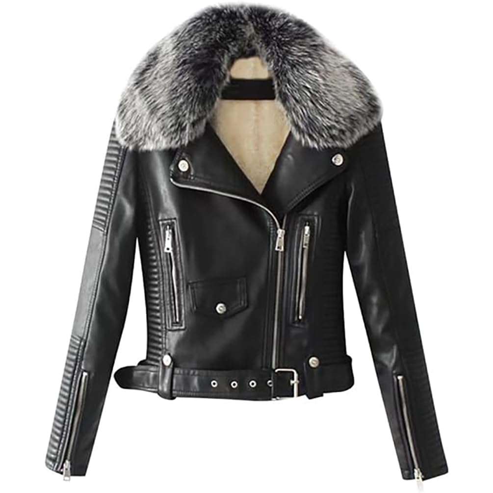 Mujer De Manga Larga Chaqueta De Cuero De La PU con Cremallera Chaqueta Moto Outcoats