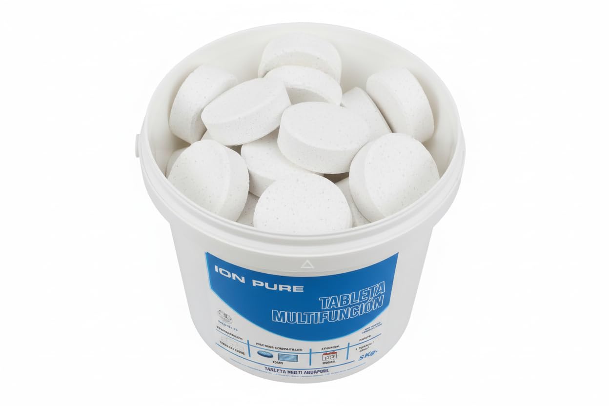 Pack Ahorro 2 uds Compacto 5 ACCIONES AQUAPOOL (200 GR) - Pastillas de Cloro multifunción - Disolución Lenta - Apto Piscinas Liner (2x5 KG)