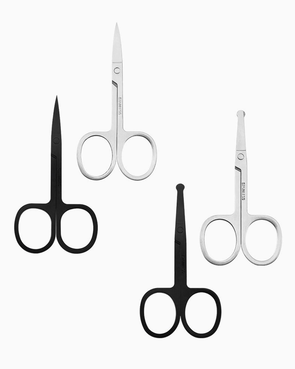 ZAMXHUG 4 pcs Tijeras de peluquería,Puntas de Seguridad curvadas y Redondeadas para Cortar el Pelo,para Hombres y Mujeres, para Cejas, Pelo de Nariz, Bigote, Barba, pestañas, Kit de Recorte de oído