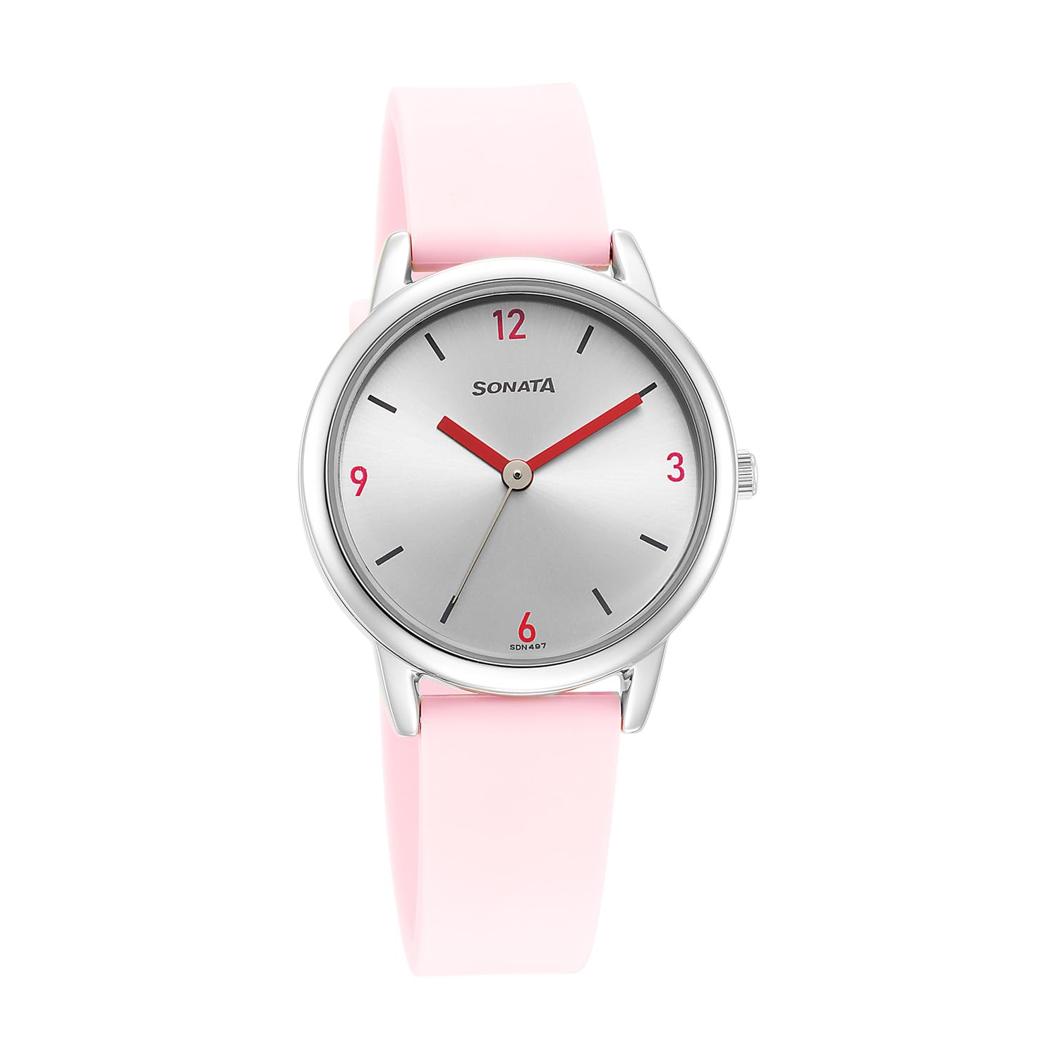sonata Plain 3 Hands Metal Silver White Round Dial Pink-Silicon Spray Polyurethane Strap Mens Watch - 8172SP01-picture-44