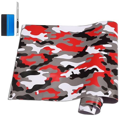 Film vinyle camouflage rouge 50x150 cm pour customisation auto et moto