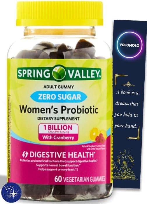 Zero Sugar - Probiótico de 1 mil millones de UFC con arándano, 60 gomitas vegetarianas Spring Valley y marcapáginas de regalo YOLOMOLO