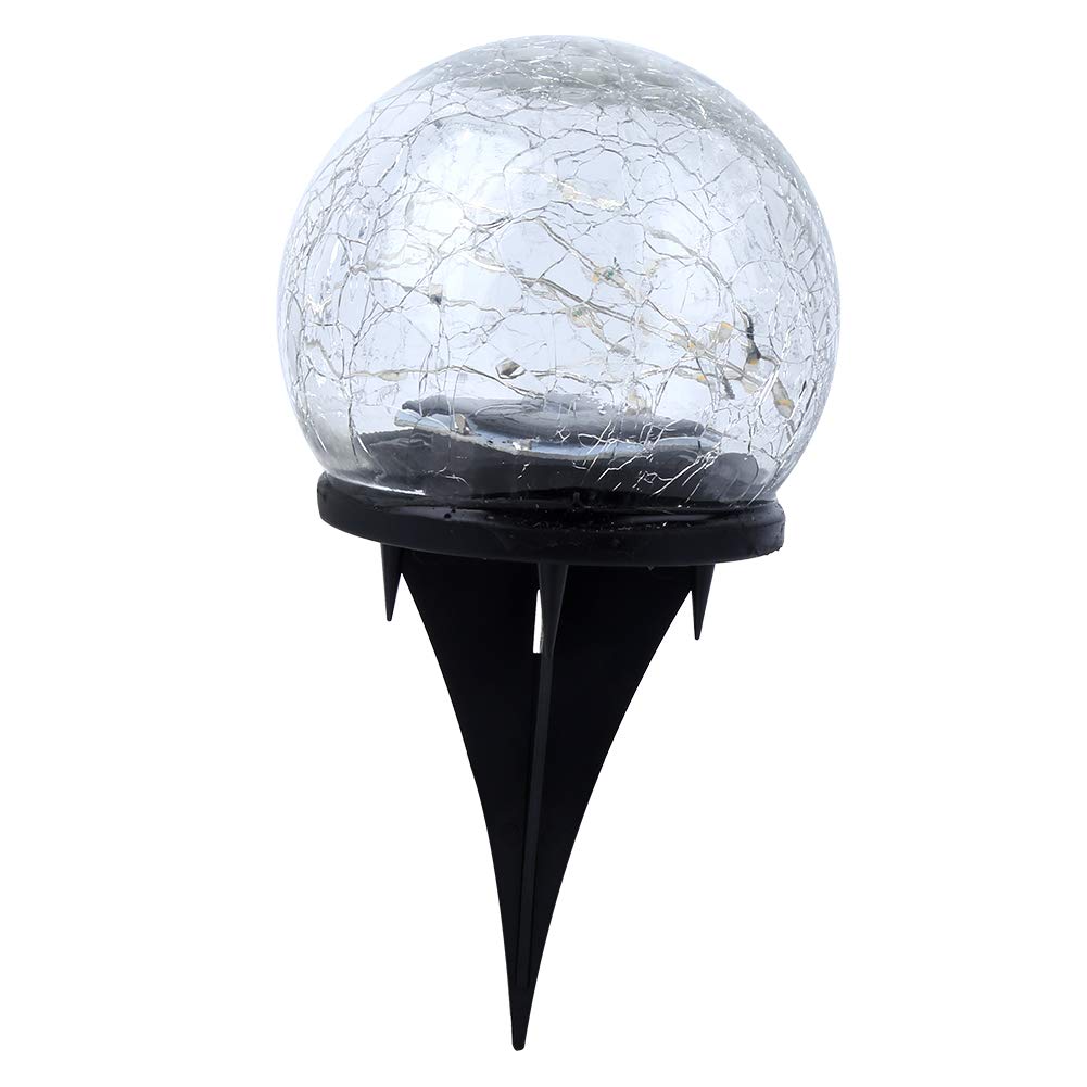Fdit Glass Crackle Ball Light Waterproof Solar Crackle Glass Ball Light Ground Spike Lamp for Garden Yard Pathway Landscape Decor