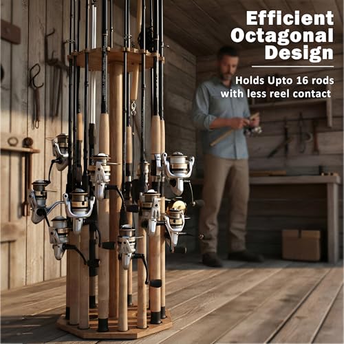 Image of Rush Creek Creations 16-Rod Round Fishing Rod Holder for Garage, Tackle Box