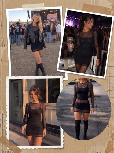 Avidlove Women's Sheer Mesh Bodycon Mini Dress Long Sleeve Black XS - image 4