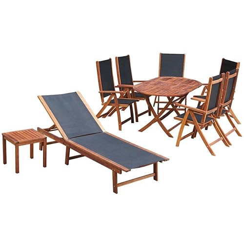 Garden Furniture Set Brown Acacia Wood, 9 Piece Foldable Outdoor