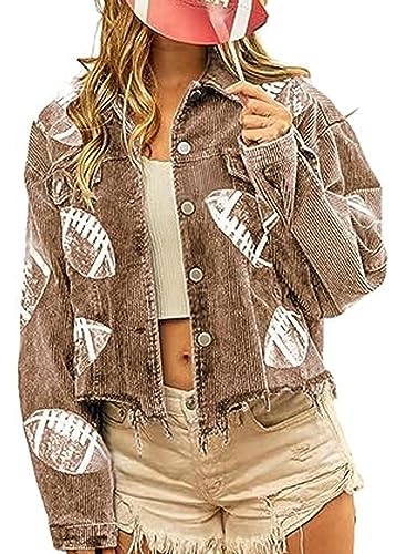 yoeasy Women's Corduroy Rugby Sequin Crop Jacket Raw Hem Vintage Football Distressed Short Jacket Coat With Pockets2
