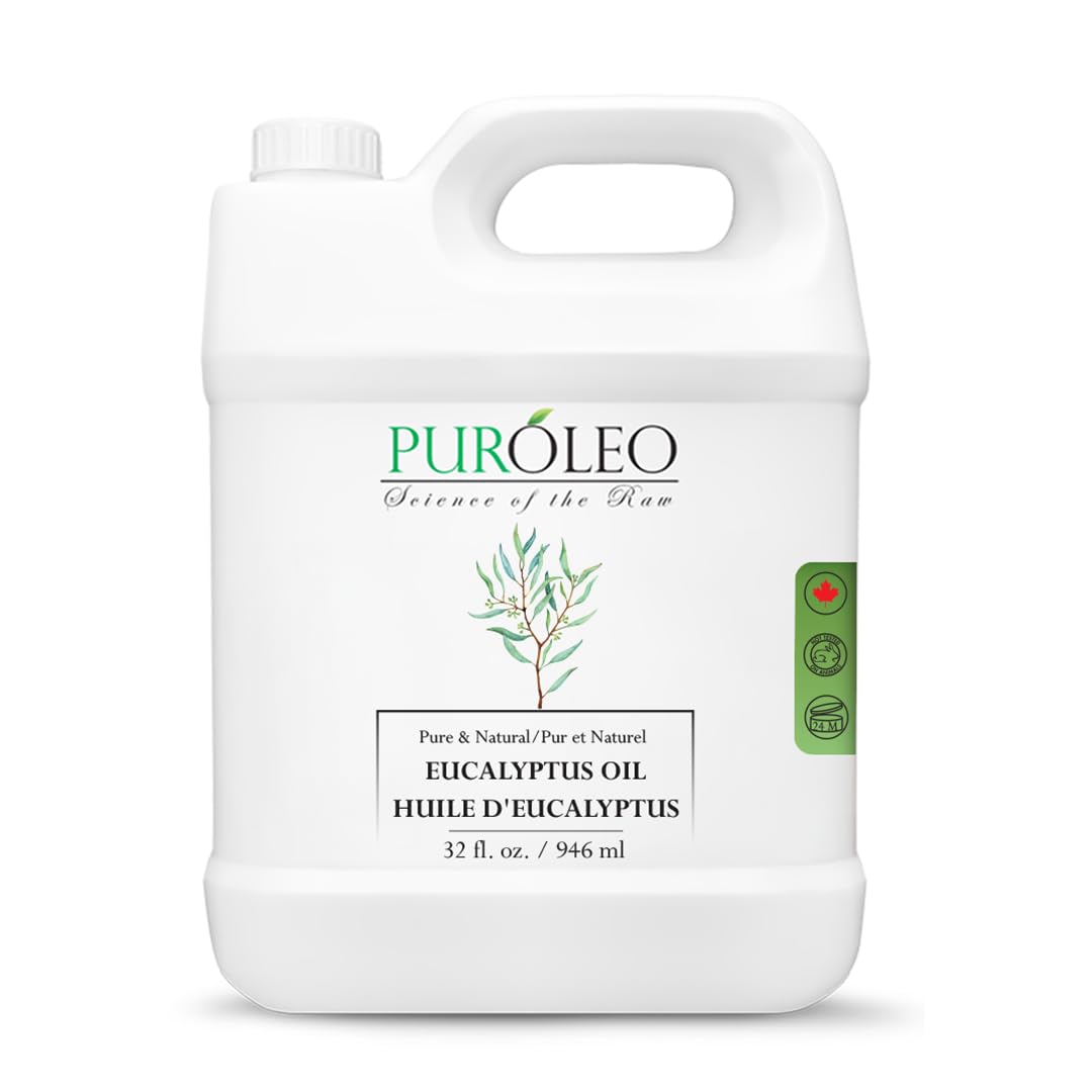 PUROLEO - Aceite esencial de eucalipto (fabricado en Canadá) 100% puro, aceite natural de aromaterapia para difusor, masaje, ducha, vaporizadores de aceite de baño (946 ml)